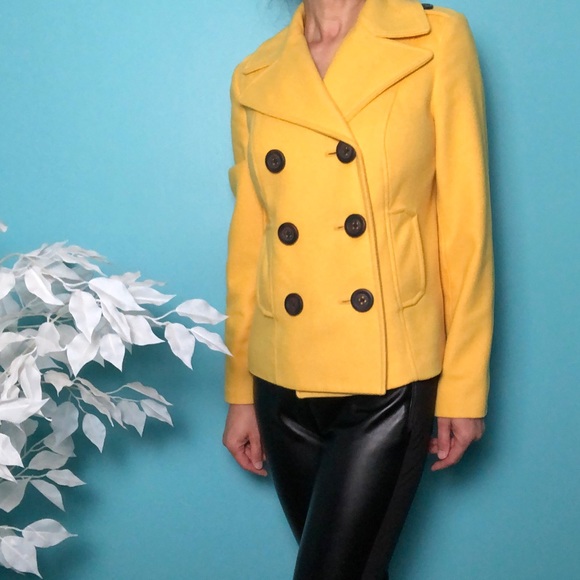 Old Navy Yellow Double Breasted Short Wool Peacoat - Picture 4 of 14